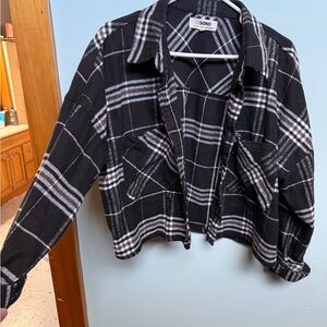 Ci Sono Black and White Plaid Utility Jacket